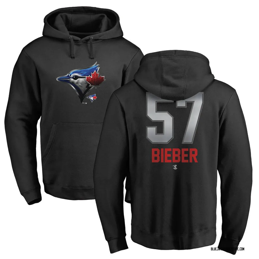 Men's Shane Bieber Toronto Blue Jays Black Midnight Mascot Pullover Hoodie -