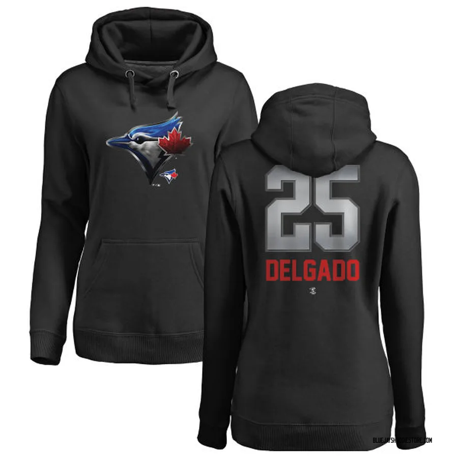 Women's Carlos Delgado Toronto Blue Jays Black Midnight Mascot Pullover Hoodie -