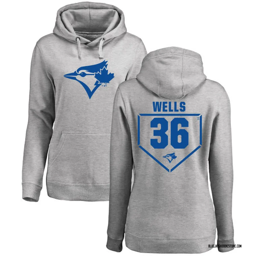 Women's David Wells Toronto Blue Jays Gray RBI Pullover Hoodie - Heathered
