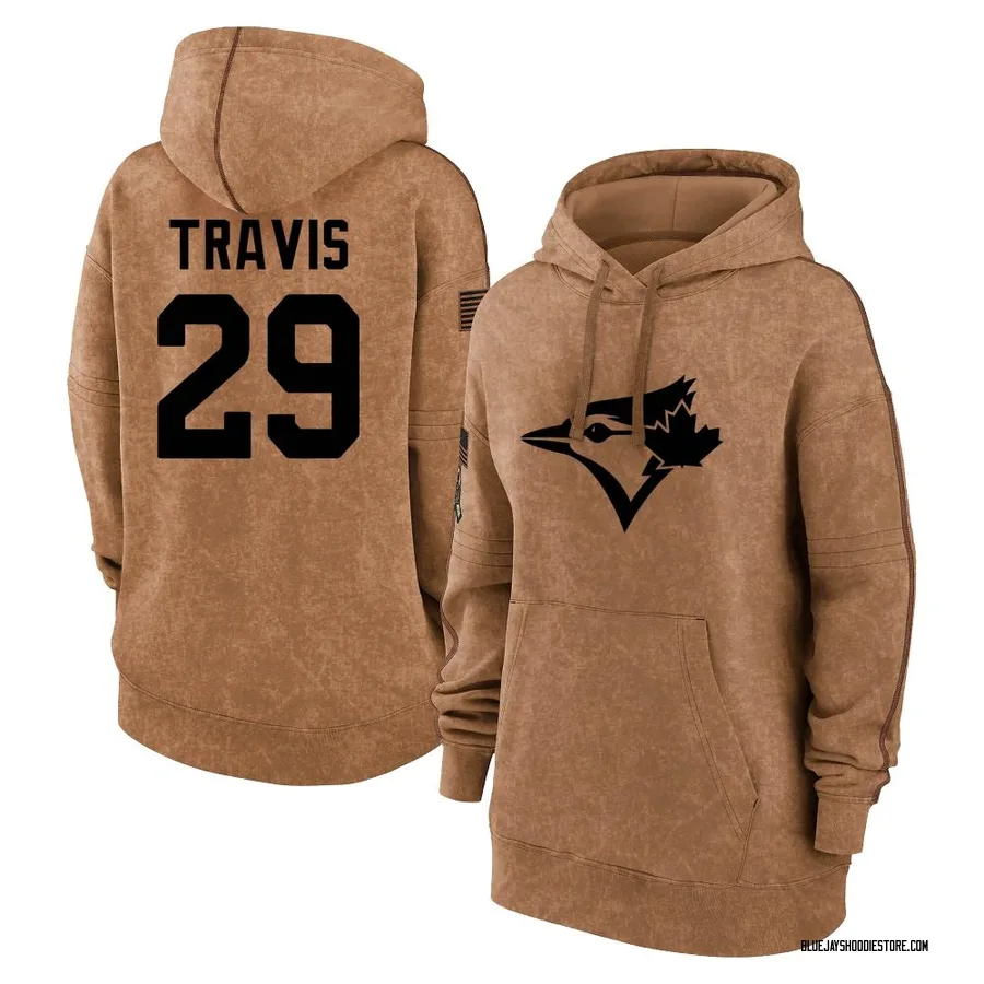 Women's Devon Travis Toronto Blue Jays Brown 2023 Salute to Service Pullover Hoodie