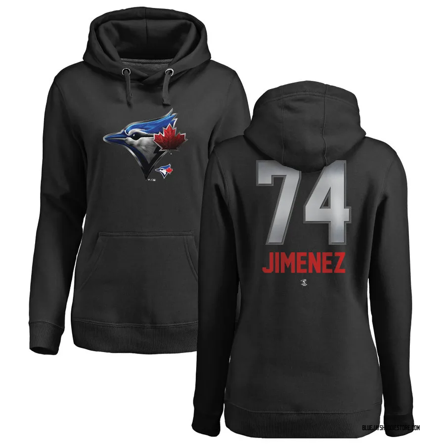 Women's Eloy Jimenez Toronto Blue Jays Black Midnight Mascot Pullover Hoodie -