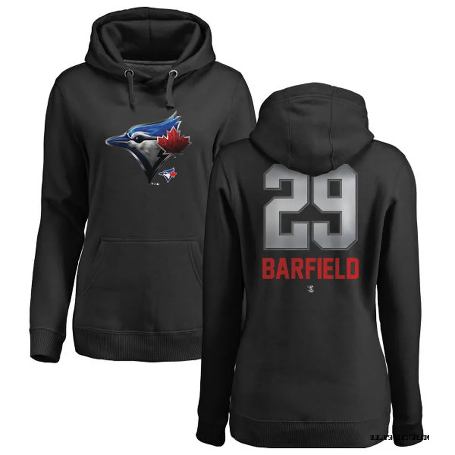 Women's Jesse Barfield Toronto Blue Jays Black Midnight Mascot Pullover Hoodie -