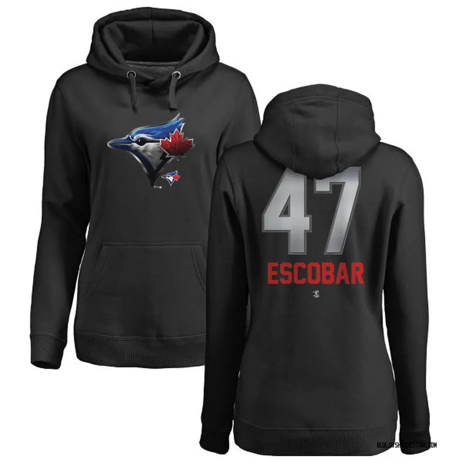 Women's Kelvim Escobar Toronto Blue Jays Black Midnight Mascot Pullover Hoodie -