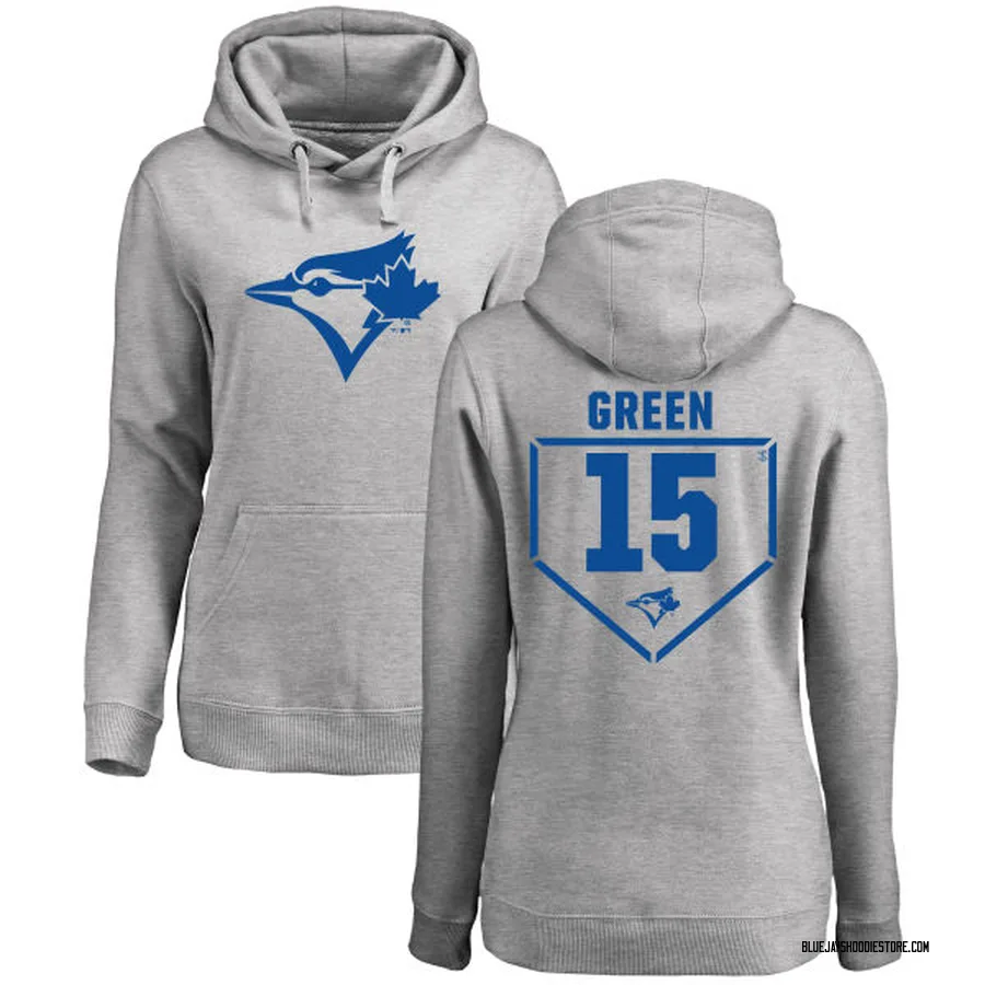 Women's Shawn Green Toronto Blue Jays Green RBI Pullover Hoodie - Heathered Gray